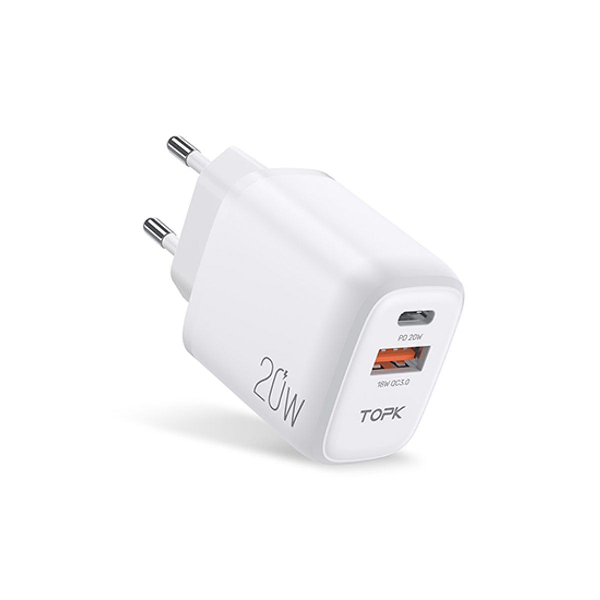 TOPK® | 2-Port USB-A / USB-C Oplader QC 3.0 - 20W - Hvid