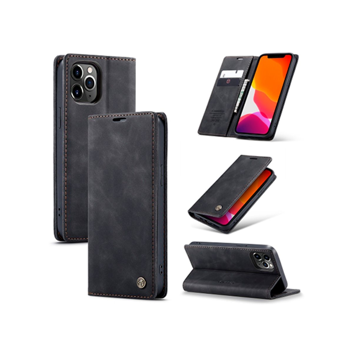 iPhone 13 Pro Max - CaseMe&trade; Noble Læder Etui / Pung - Sort