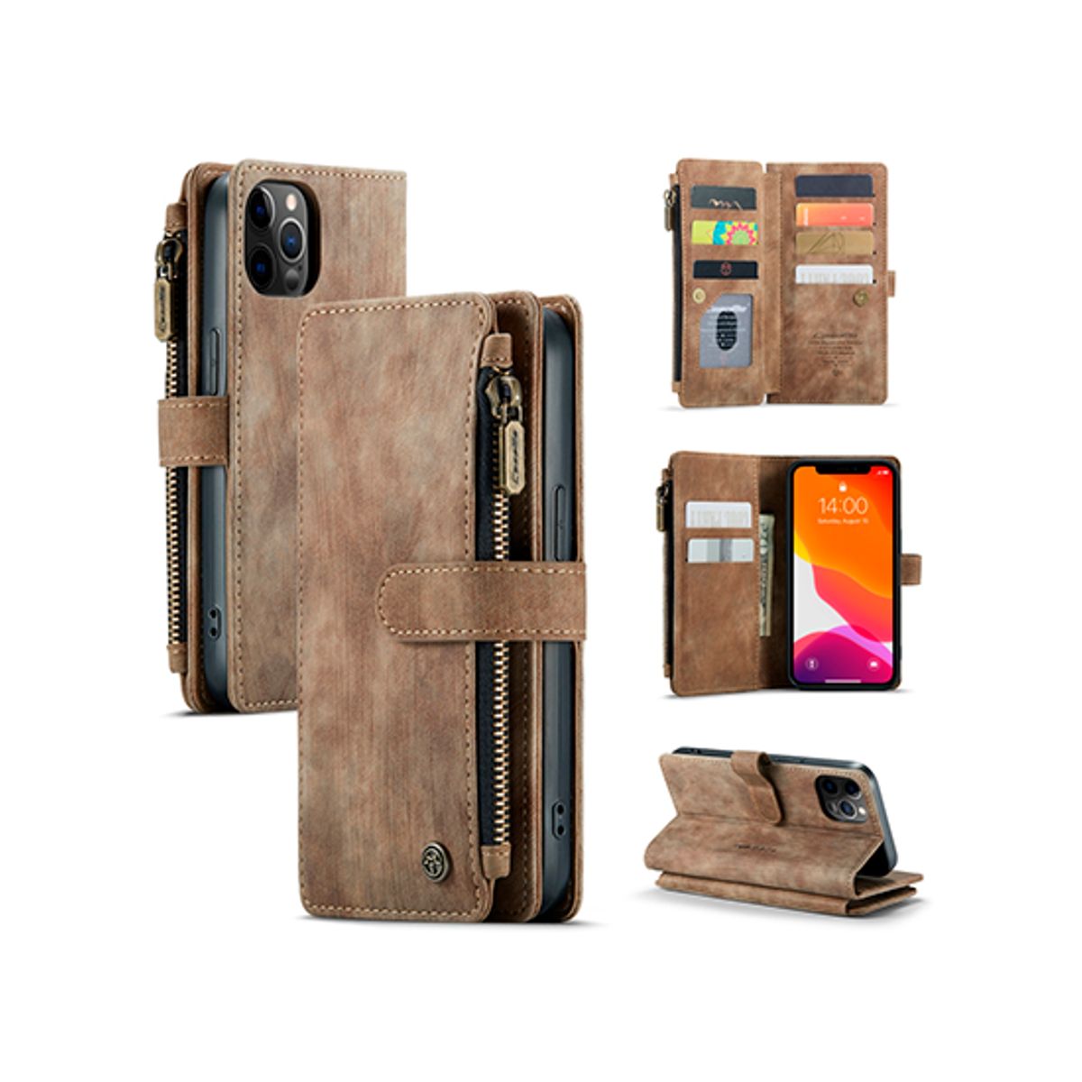 iPhone 12 Pro Max - CaseMe&trade; Multifunktionel Læder Etui / Pung - Brun