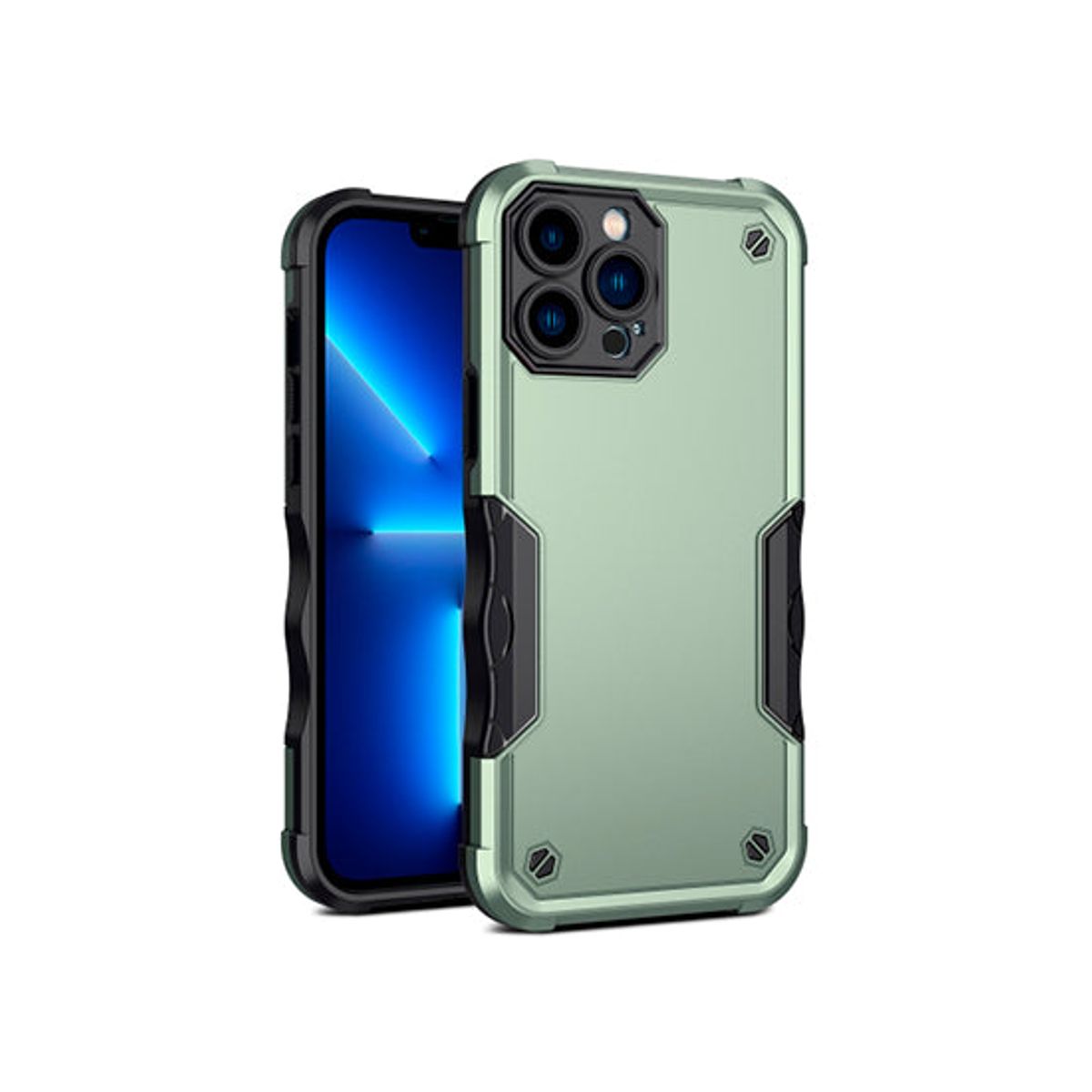 iPhone 13 Pro - REALIKE&trade; Pro Stødsikkert Håndværker Cover - Army/Grøn