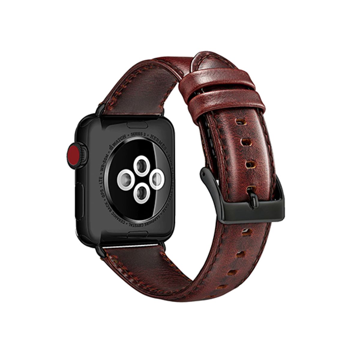 Apple Watch (42/44/SE/45/46/49mm) - ICECASE&trade; Retro Ægte Læder Urrem - Mørkebrun