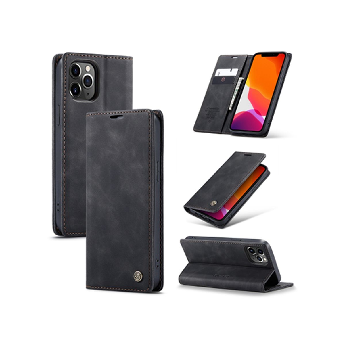 iPhone 12 Pro Max - CaseMe&trade; Noble Læder Etui / Pung - Sort