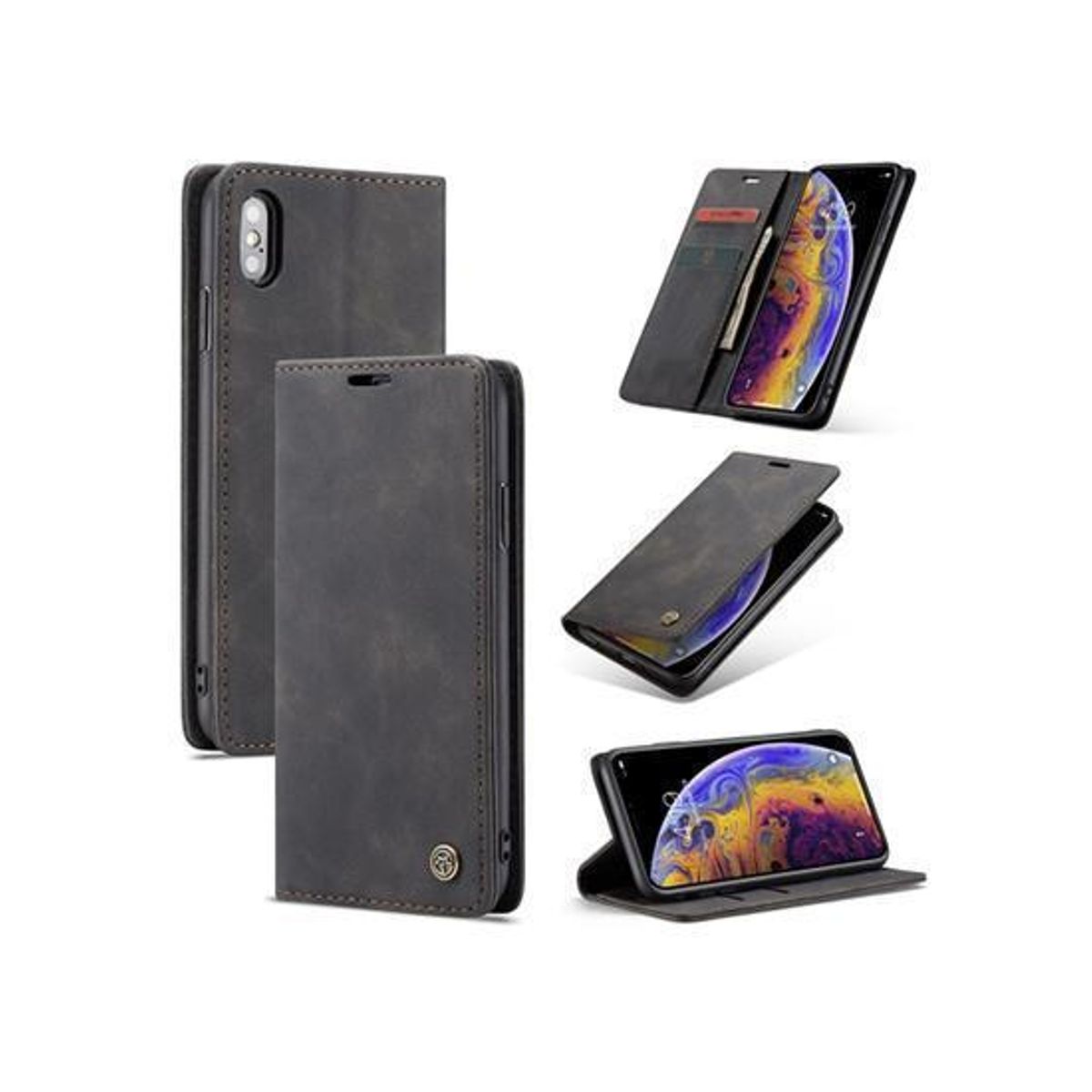 iPhone X/Xs - CaseMe&trade; Noble Læder Etui / Pung - Sort