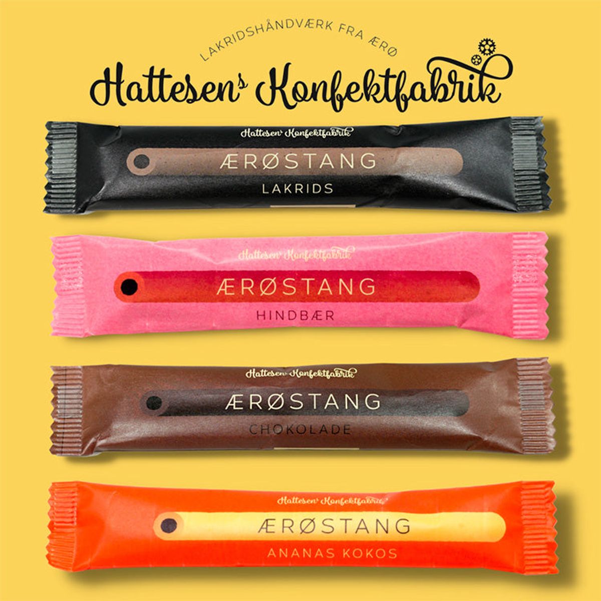 Sampak, 4 stk Ærøstang fra Hattesen's Konfektfabrik (assorterede)