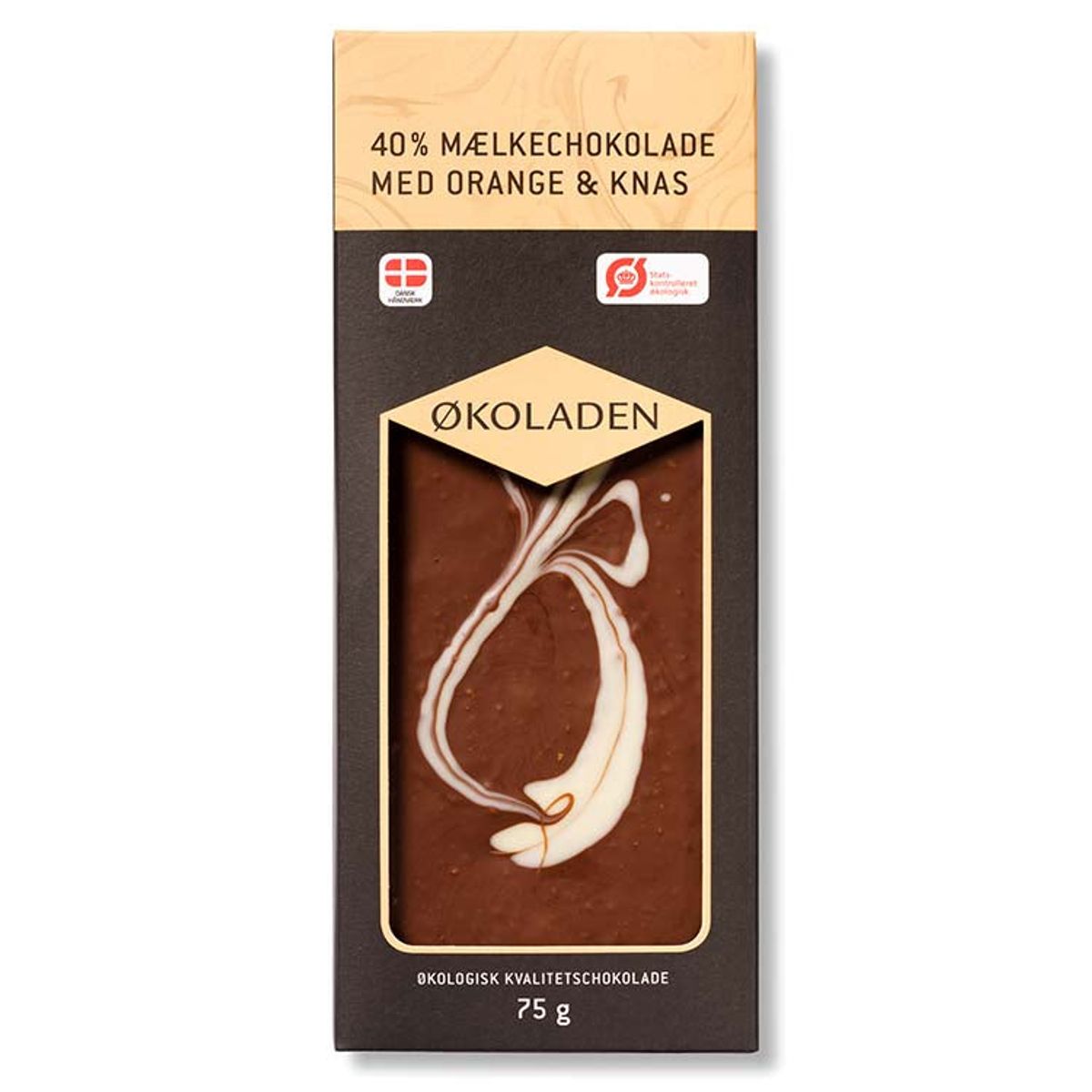 Chokoladeplade, 40 % mælkechokolade med orange og knas - Økoladen