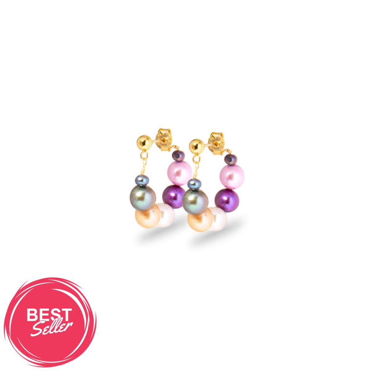 Øreringesæt / Hoop - #PearlSwirlPastel - 18 Karat forgyldt Sterling og farvede ferskvandsperler