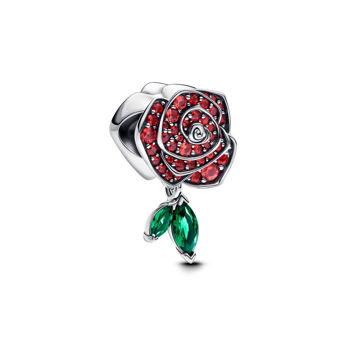 Pandora - Rose charm i sølv med røde sten - 793201c02