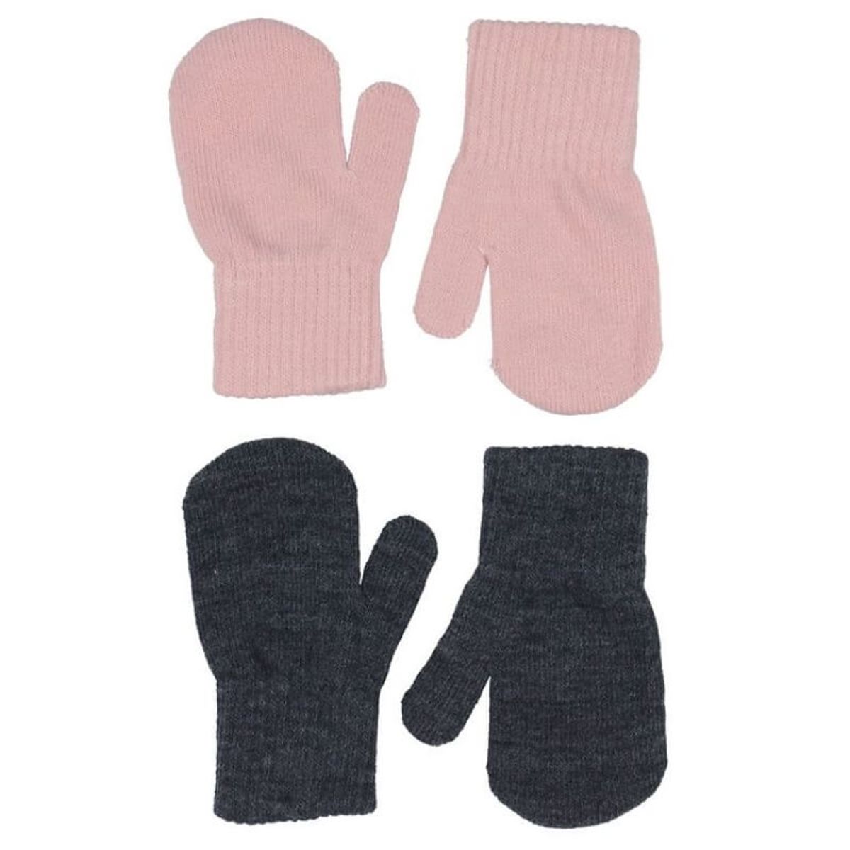 Melton - Strik luffer 2-pak - Grey/Pink - 2-5 år