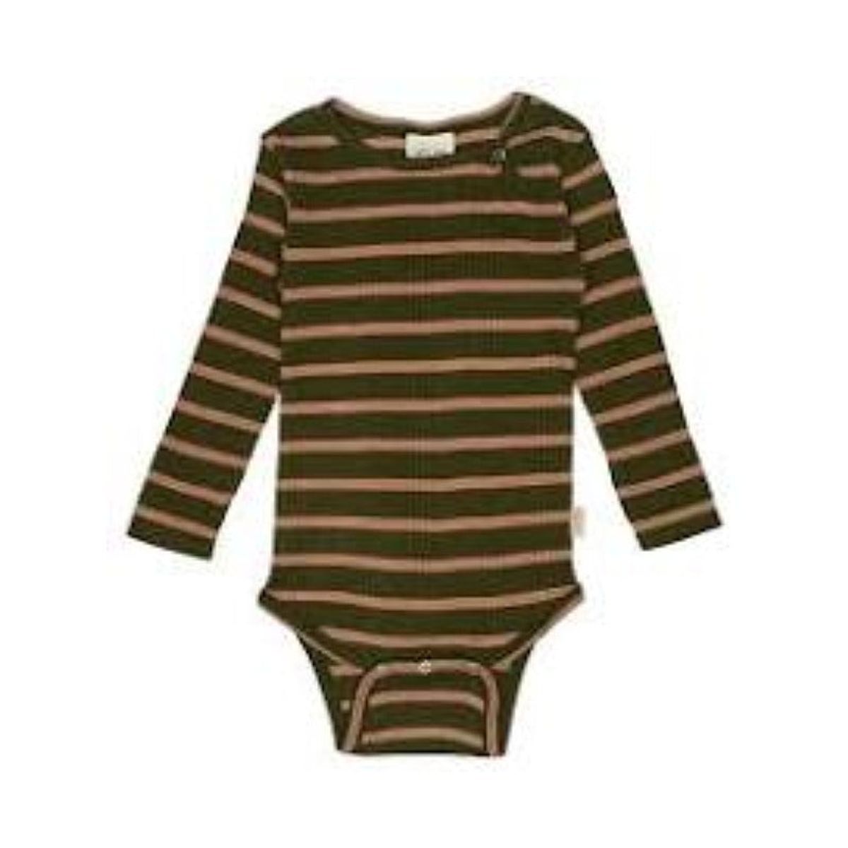 Petit Piao - Body L/S Merino Wool Striped - Leaves/Cream - 80