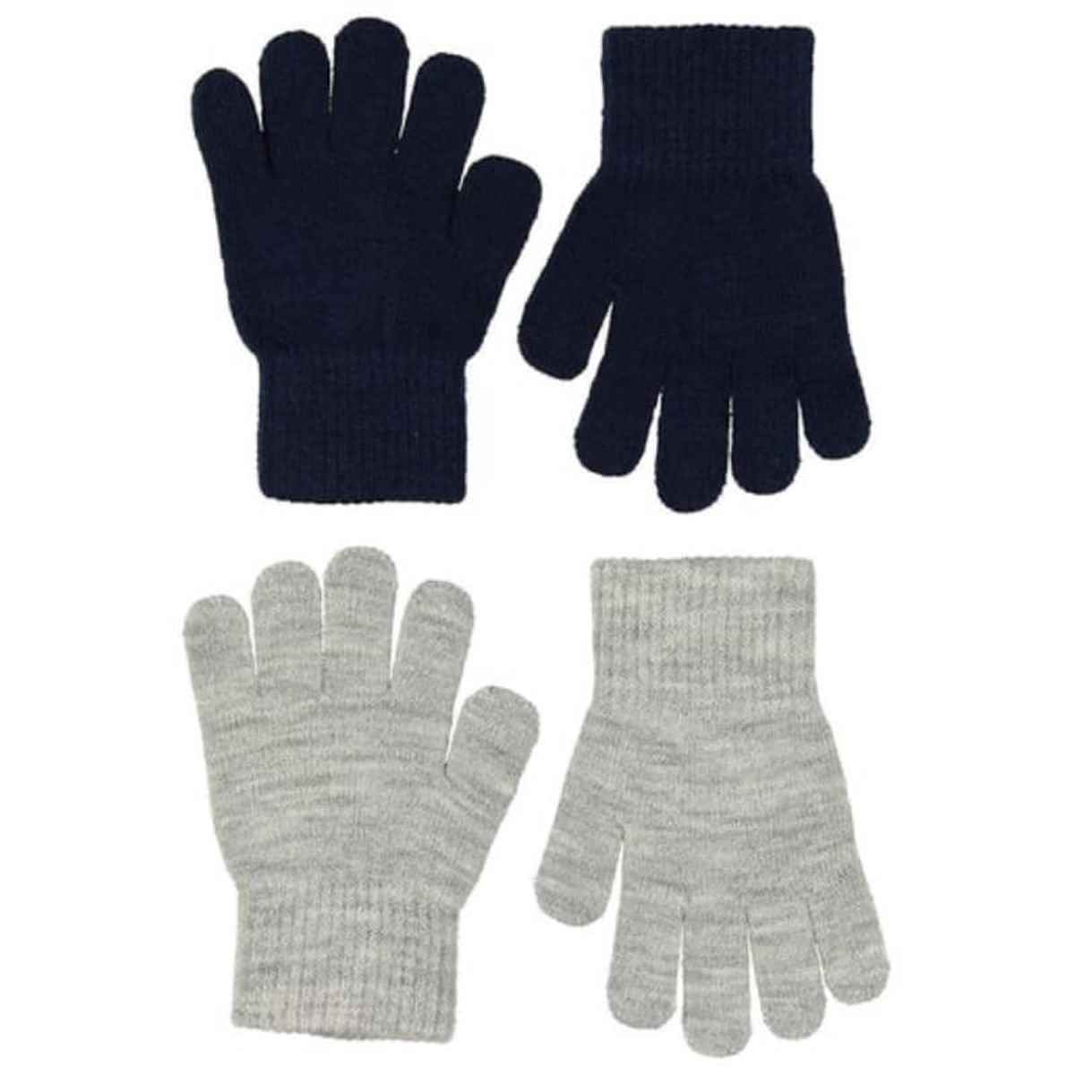 Melton - Strik fingrehandsker 2 pak - Navy/Grey - 10-14 år