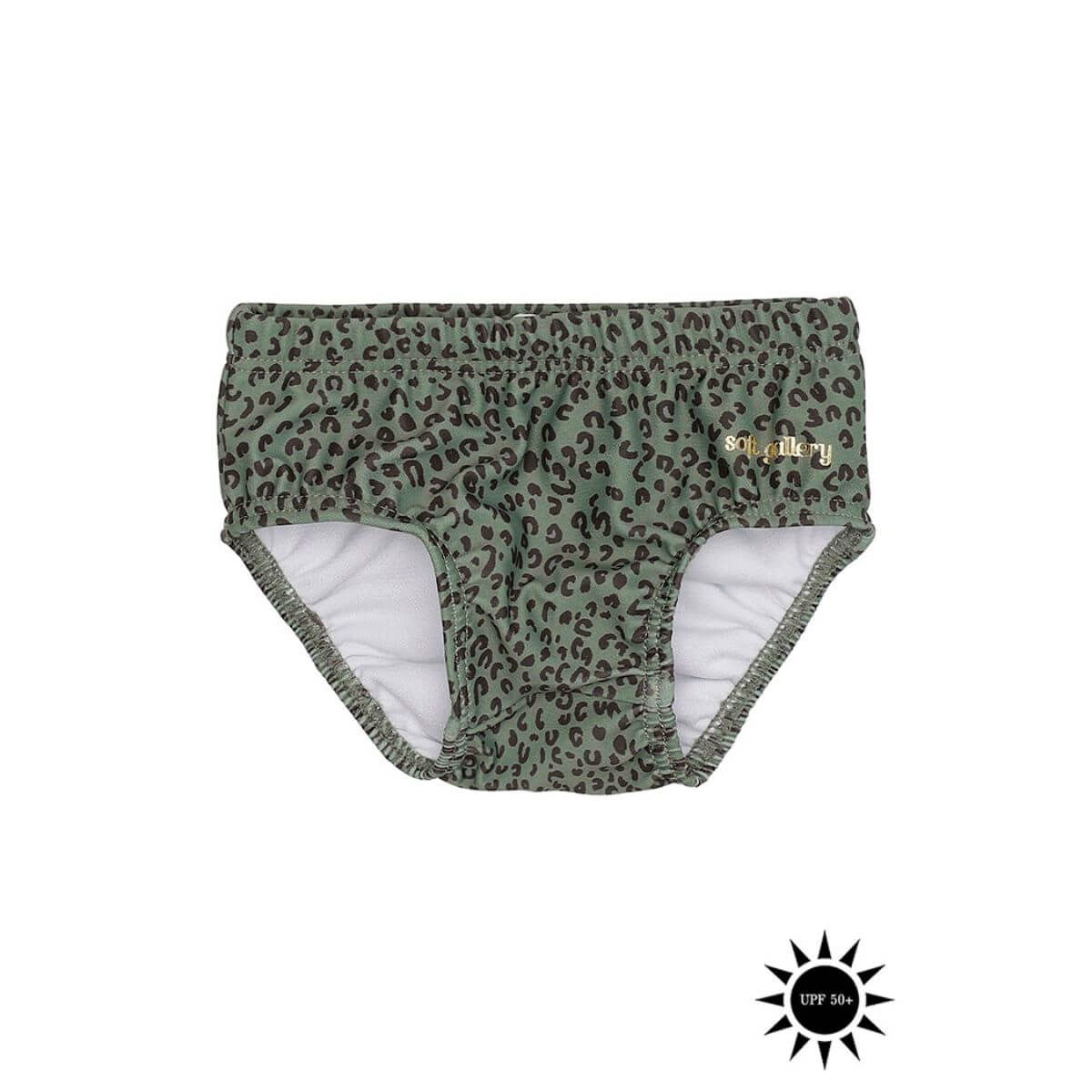 Soft Gallery - Badebukser Mika Swim Pants - Oil Green AOP Leospot - 92/2 år