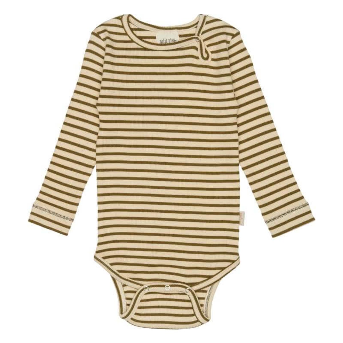 Petit Piao - Body L/S Modal Striped - Leaves/Cream - 80