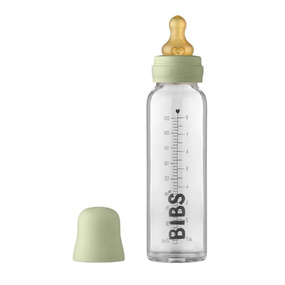 BIBS Bottle - Sutteflaskesæt - Glas - Latex/Rund - 225 ml. - Sage