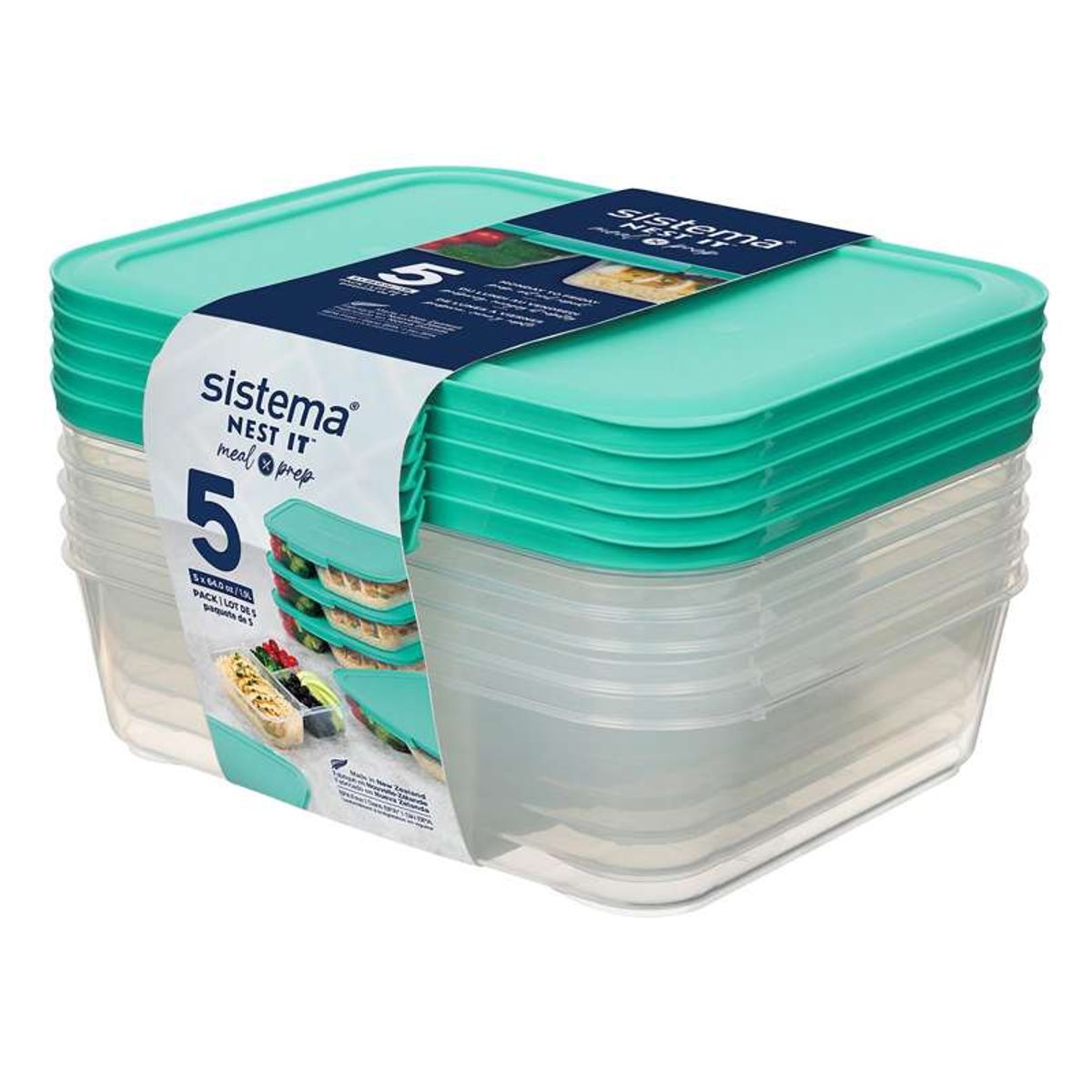 Sistema Madopbevaring - Meal Prep Nest It - 5-Pak - 1.9L - Minty Teal