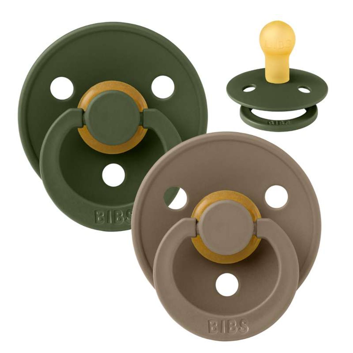 BIBS Rund Colour Sut - 2-Pak - Str. 1 - Naturgummi - Hunter Green/Dark Oak