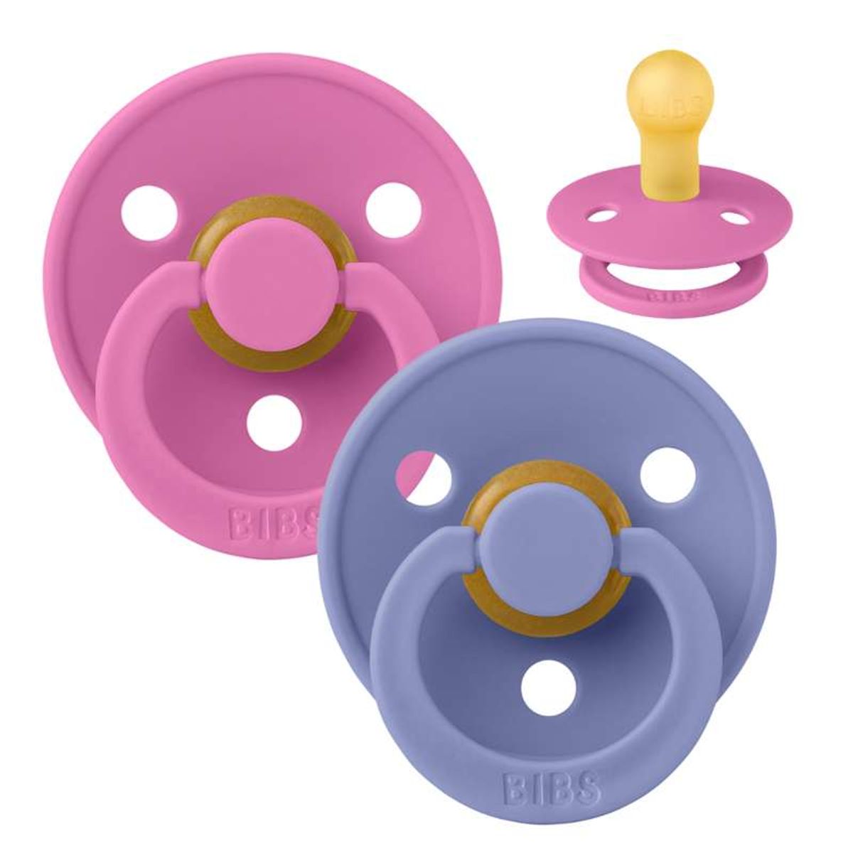 BIBS Rund Colour Sut - 2-Pak - Str. 1 - Naturgummi - Bubblegum/Peri