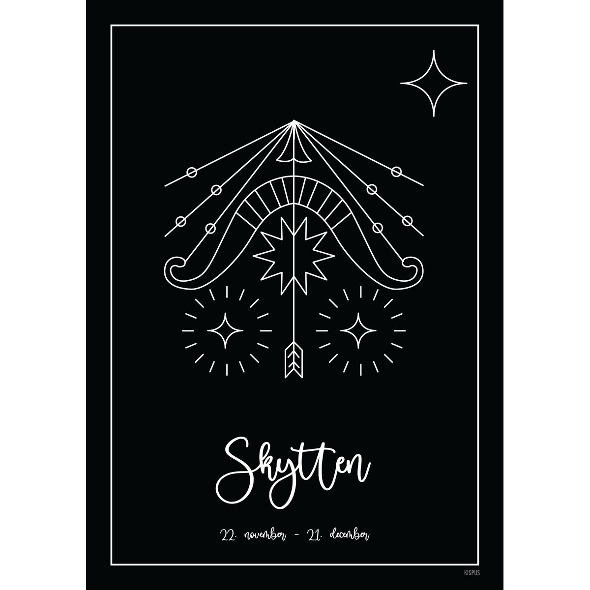 STJERNETEGN SKYTTEN PLAKAT (23.11 - 21.12) - A4 / Sort