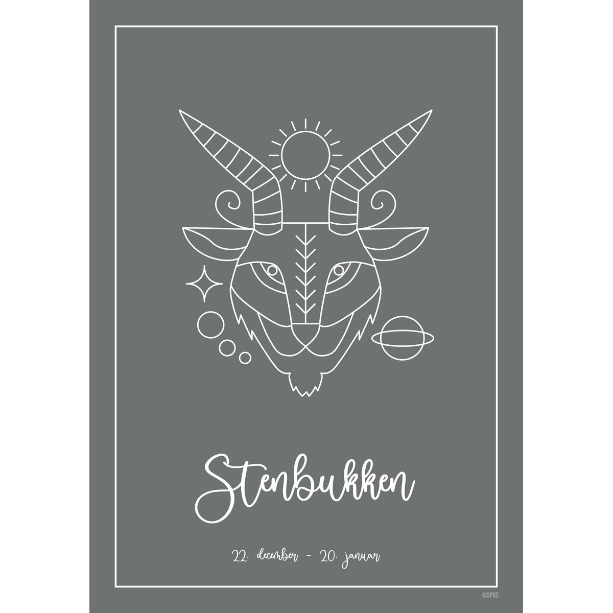 STJERNETEGN STENBUKKEN PLAKAT (21.12 - 19.01) - A4 / Mørkegrå