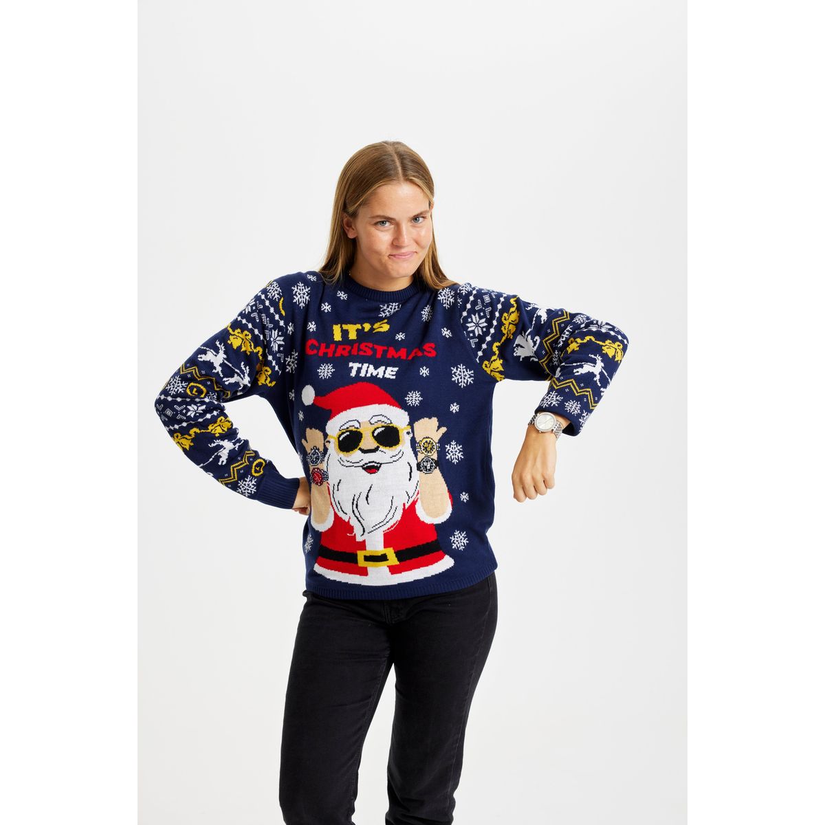 Årets julesweater: It's Christmas O'clock - dame / kvinder. Ugly Christmas Sweater lavet i Danmark