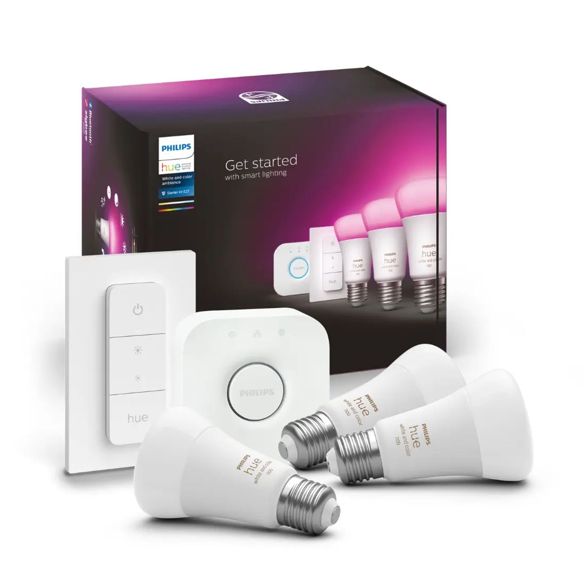 Philips Hue E27 Startsæt - White & Color Ambiance - Bridge + Switch - 1055lm - 11W