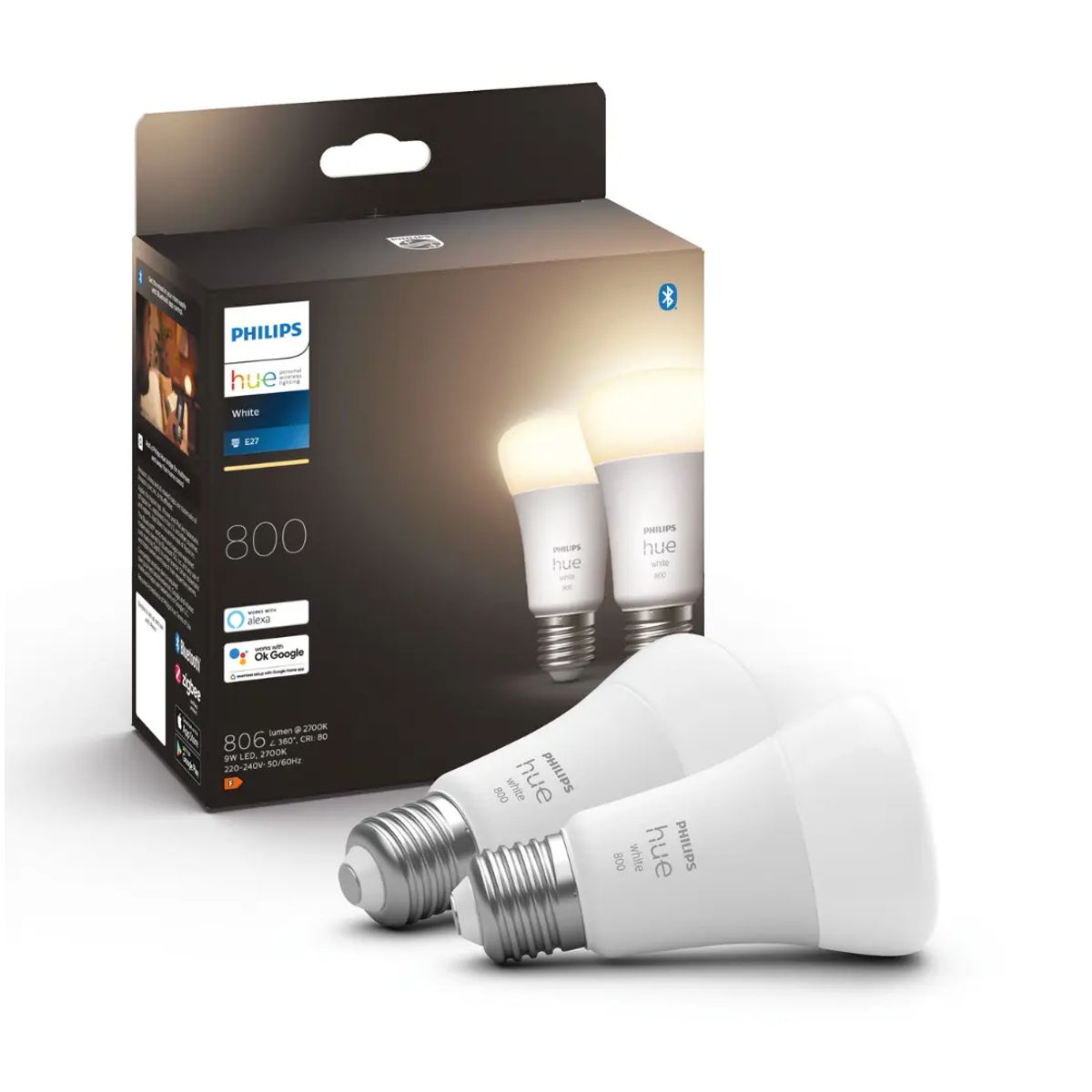 Philips Hue E27 - 2-pak - White - 2700K - 9W - 806lm