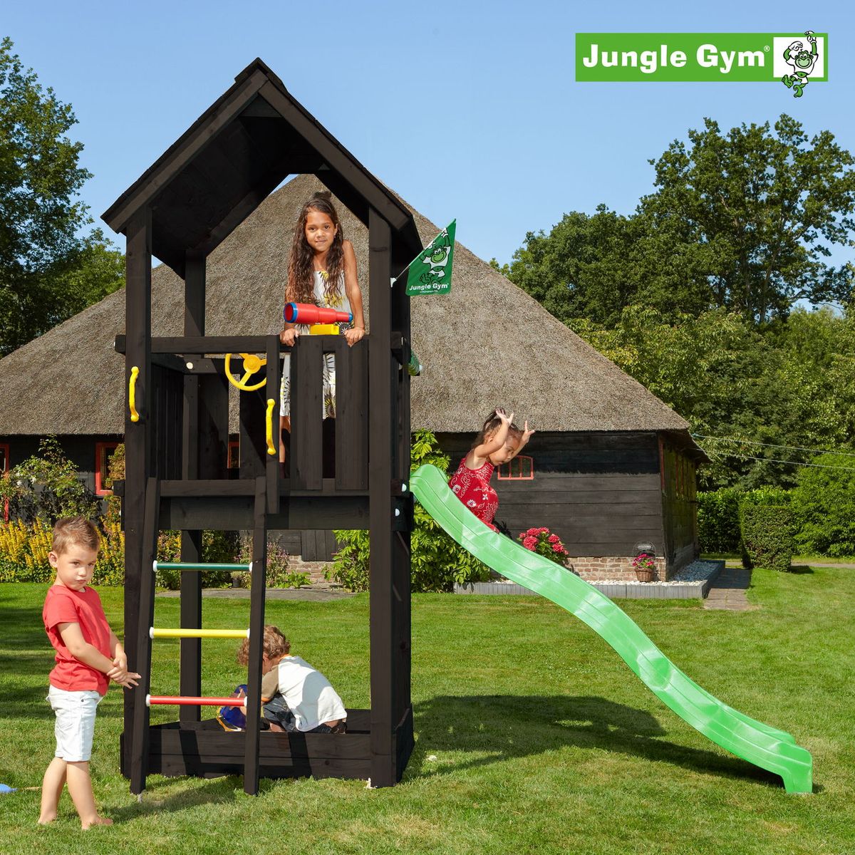 Jungle Gym Club legetårn komplet ekskl. rutschebane, grundmalet sort