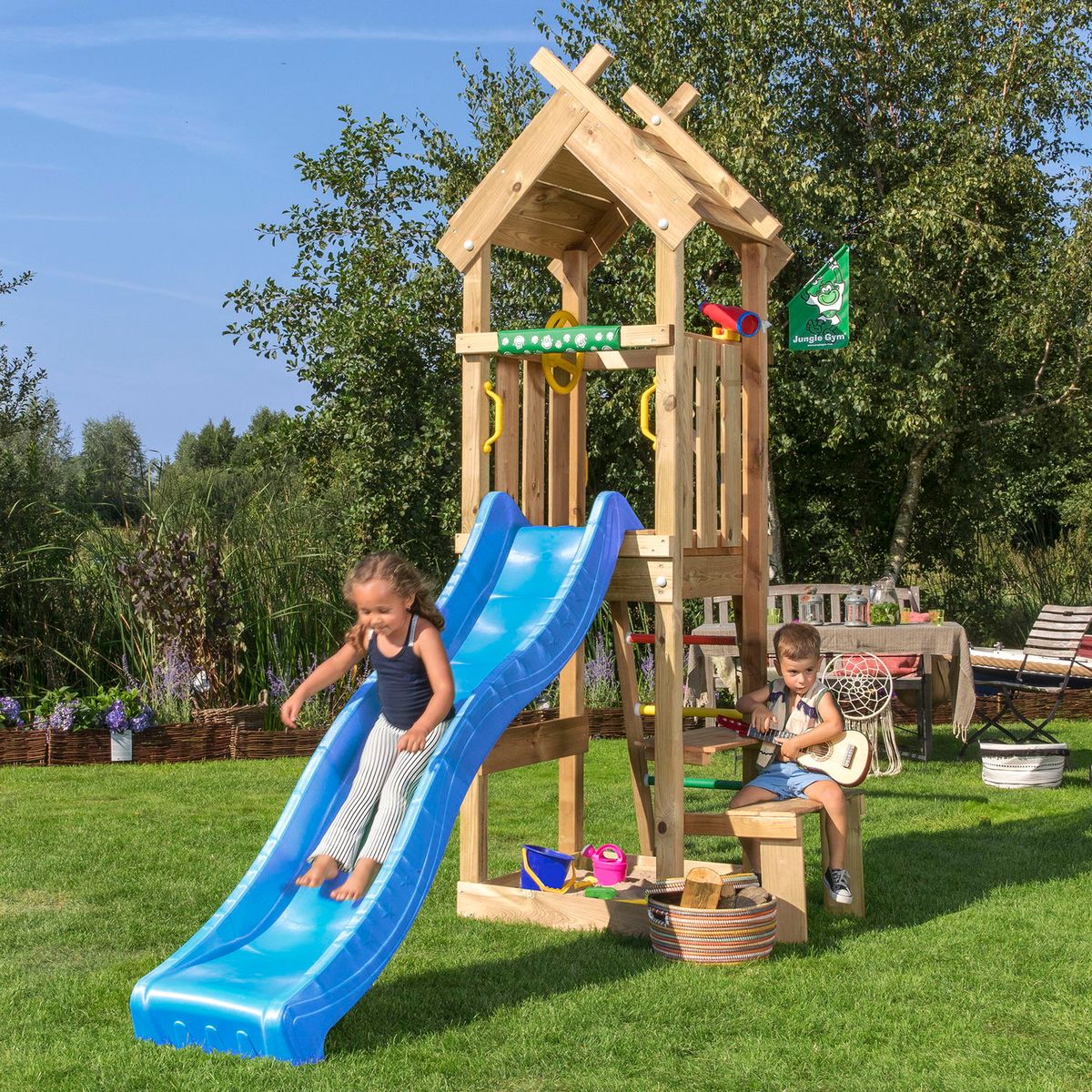 Legetårn Jungle Gym Totem m/ blå rutschebane