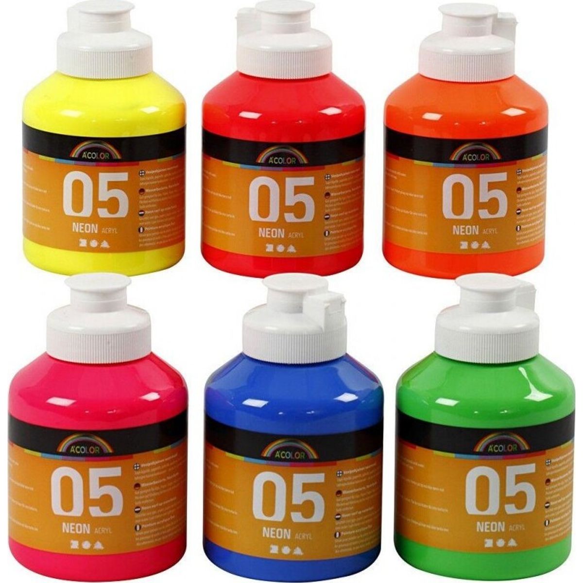 Akrylmaling - Neon Farver - A-color 05 - 6x500ml