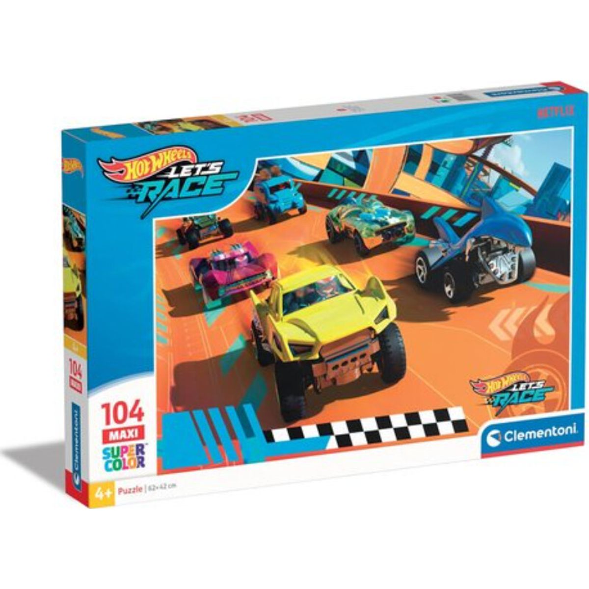 Clementoni Puslespil - Hotwheels - Super Color - Maxi - 104 Brikker