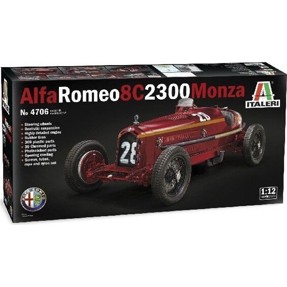 Italeri - Alfa Romeo 8c 2300 Monza Sportsvogn Byggesæt - 1:12 - 4706