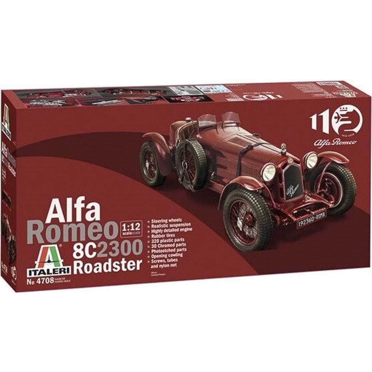 Italeri - Alfa Romeo 8c 2300 Roadster Bil Byggesæt - 1:12 - 4708