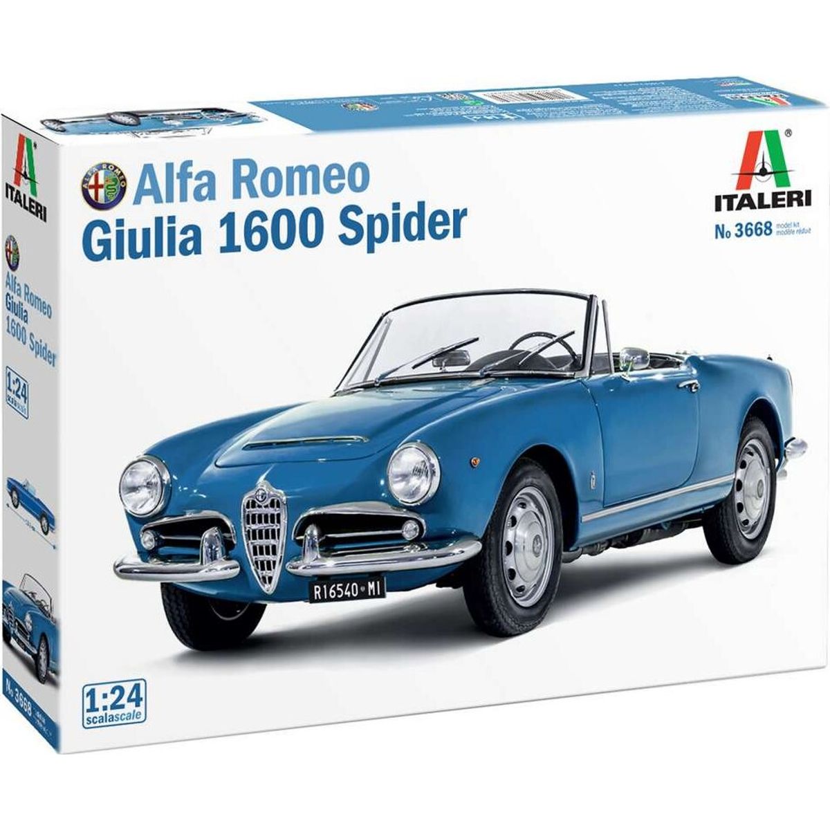 Italeri - Alfa Romeo Giulia 1600 Spider Bil Byggesæt - 1:24 - 3668s