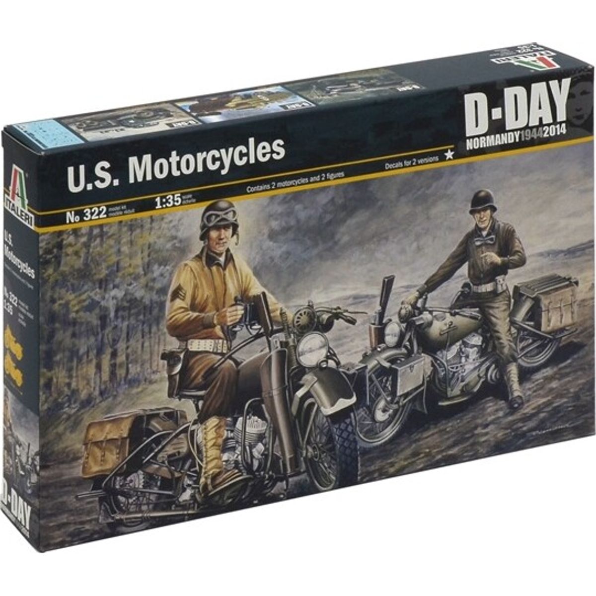 Italeri - D-day - U.s. Motorcycles Ww2 Byggesæt - 1:35 - 0322s