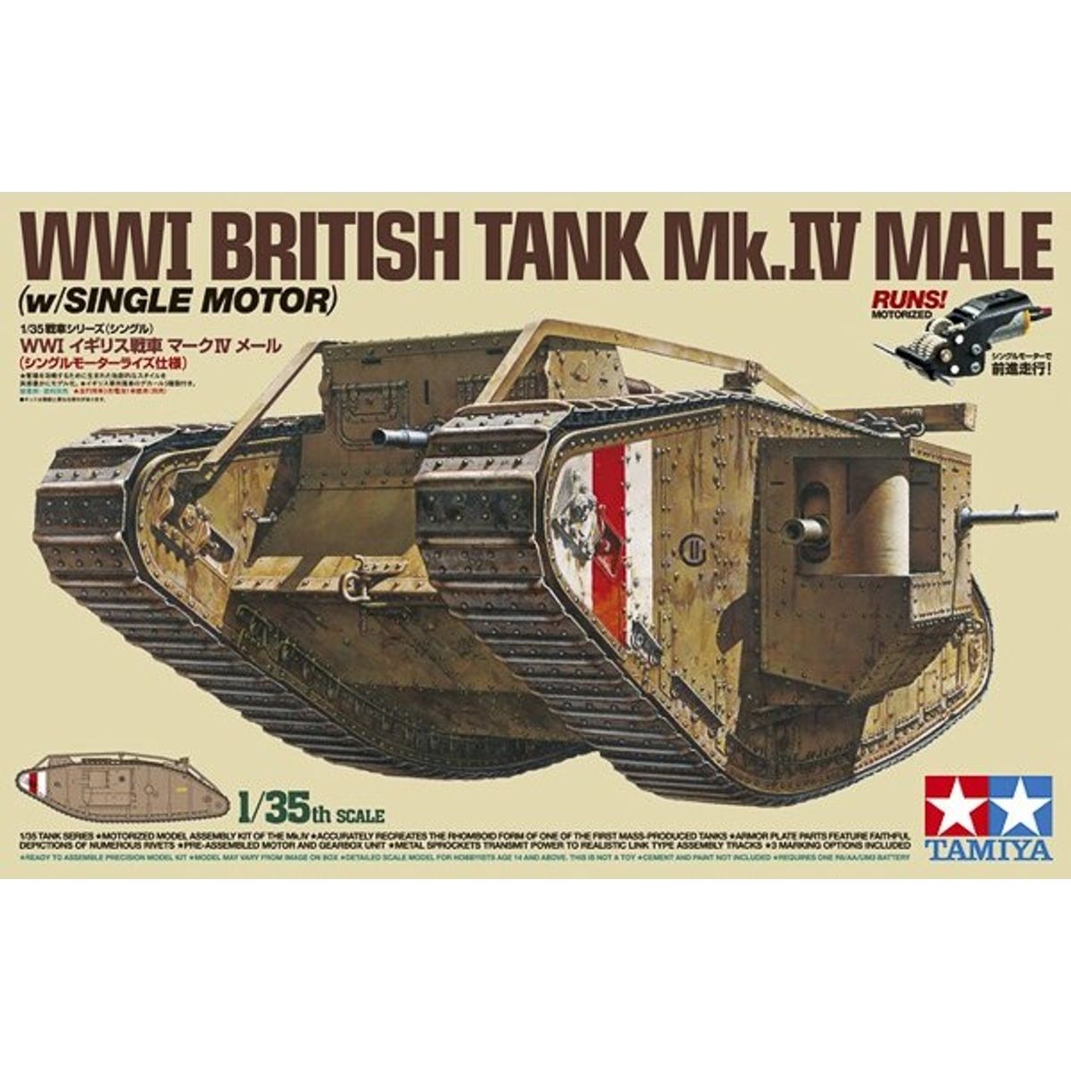 Tamiya - Wwi British Tank Mk.iv Male Single Motor Byggesæt - 1:35 - 30057