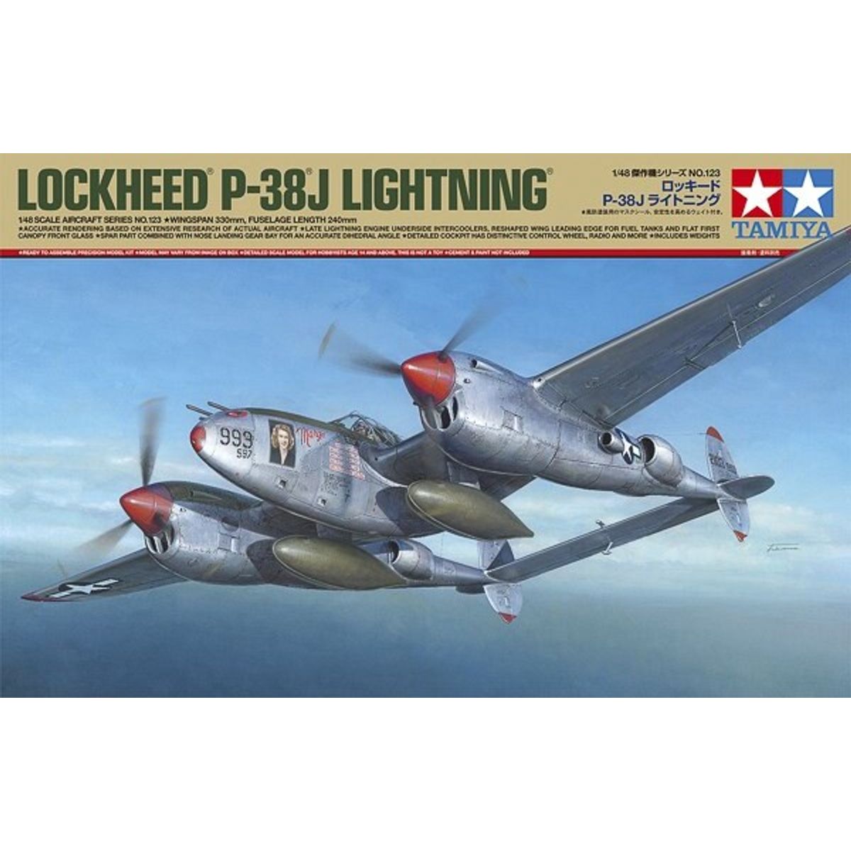 Tamiya - Lockheed P-38j Lightning Fly Byggesæt - 1:48 - 61123