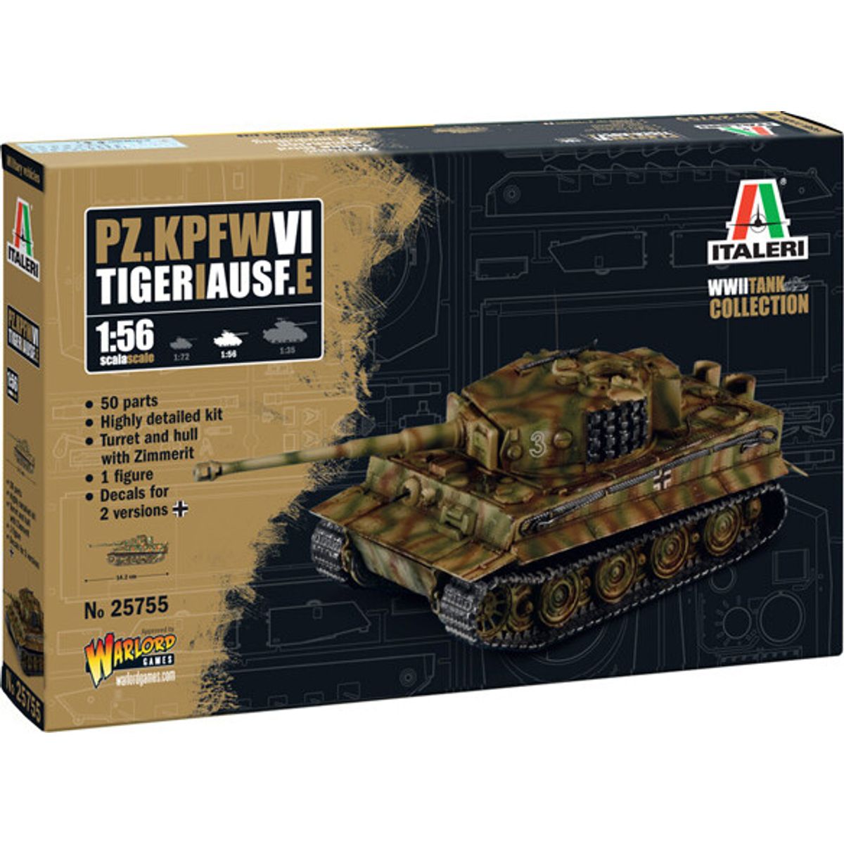 Italeri - Pz. Kpfw. Vi Tiger I Ausf. E Model Byggesæt - 1:56 - 25755