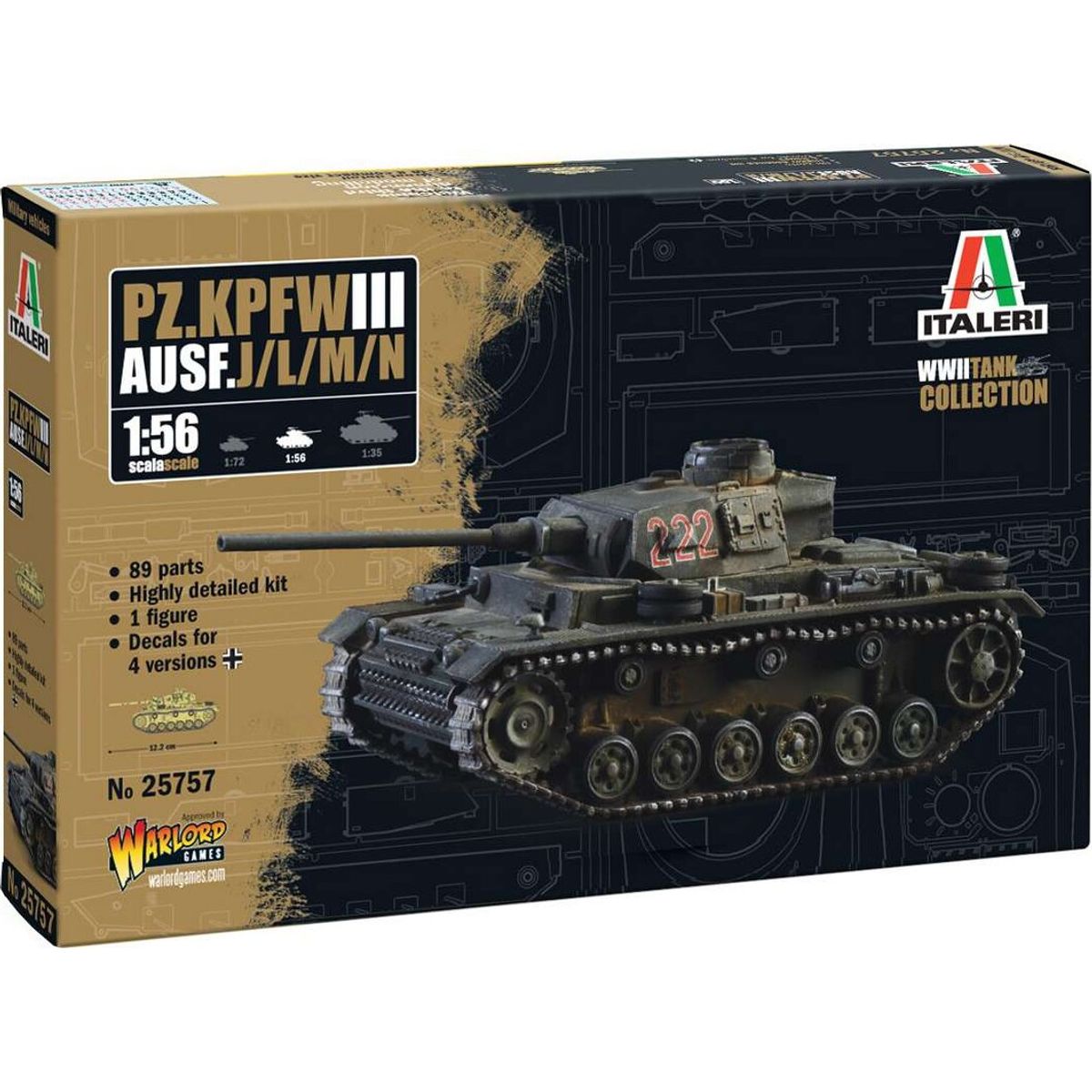 Italeri - Pz.kpfw. Iii Ausf. J/l/m/n Tank Byggesæt - 1:56 - 25757