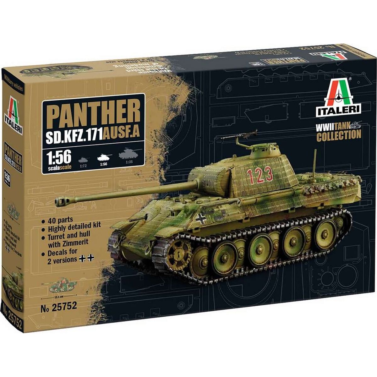 Italeri - Sd.kfz. 171 Panther Ausf. A Tank Byggesæt - 1:56 - 25752