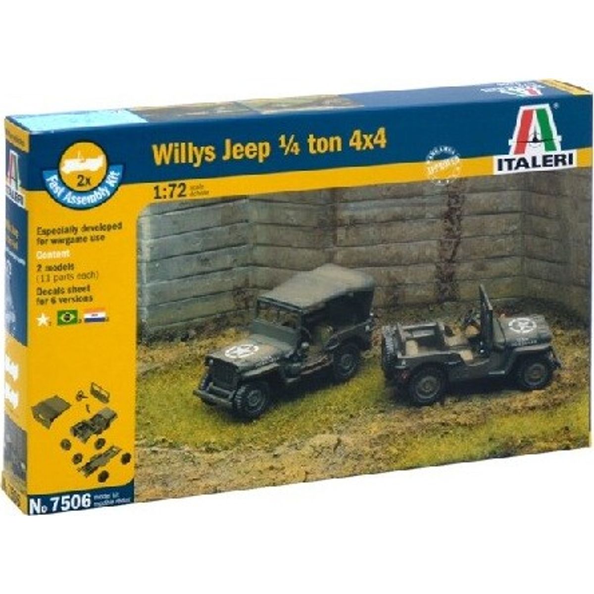 Italeri - Willy Jeep 1/4 Ton 4x4 Bil Byggesæt - 1:72 - 7506s