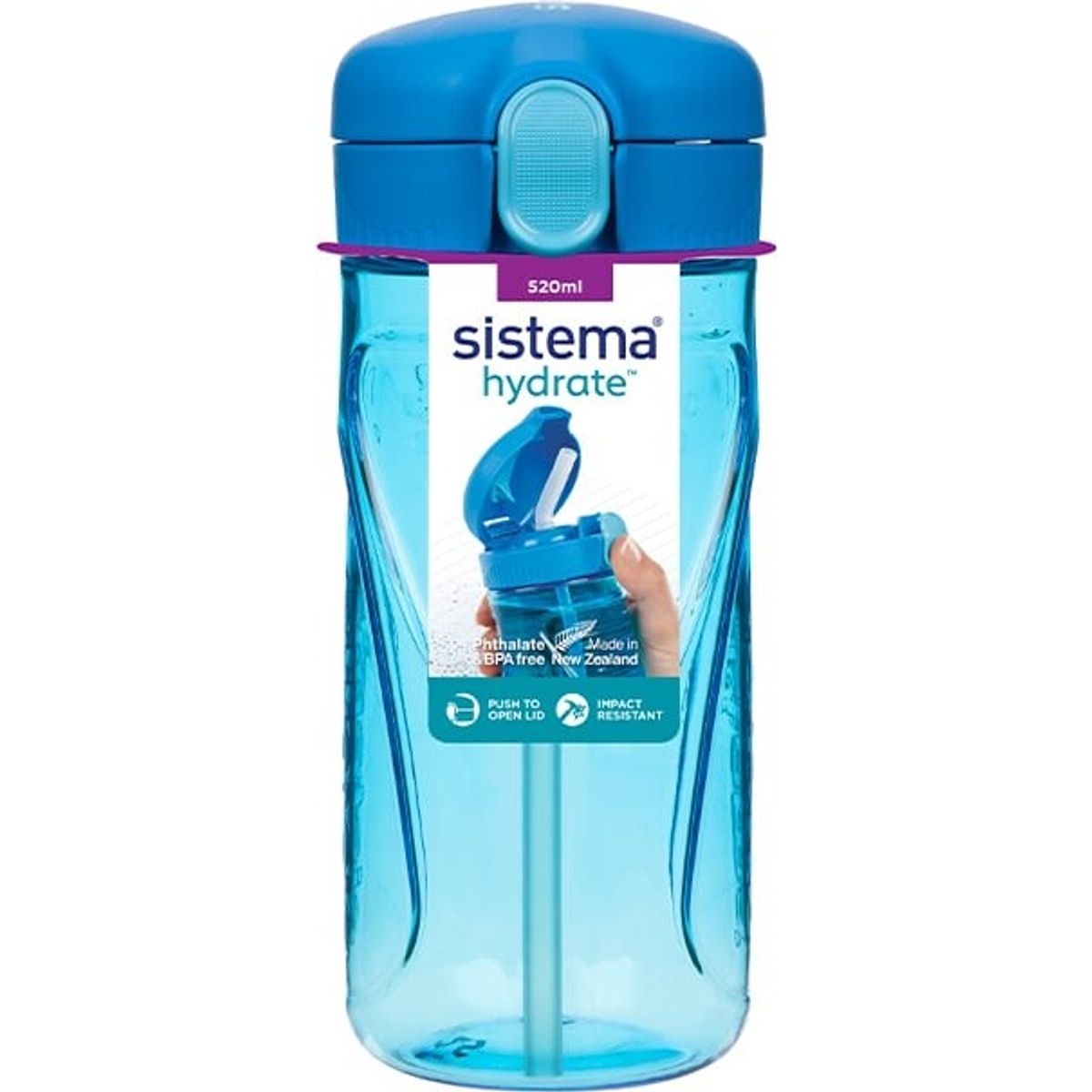 Sistema - Hydrate Quick Flip Drikkedunk Med Sugerør - 520 Ml - Blå