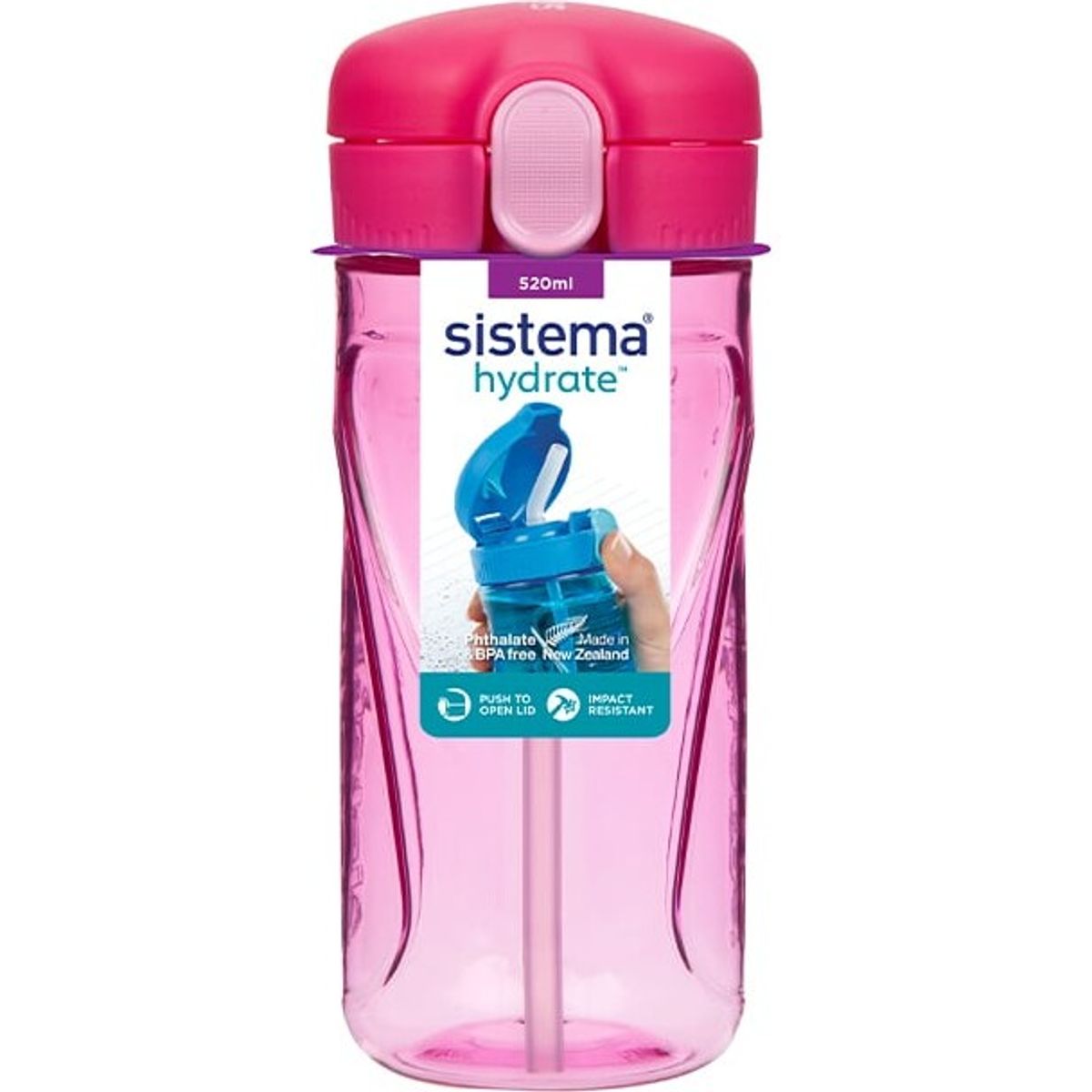 Sistema - Hydrate Quick Flip Drikkedunk Med Sugerør - 520 Ml - Pink