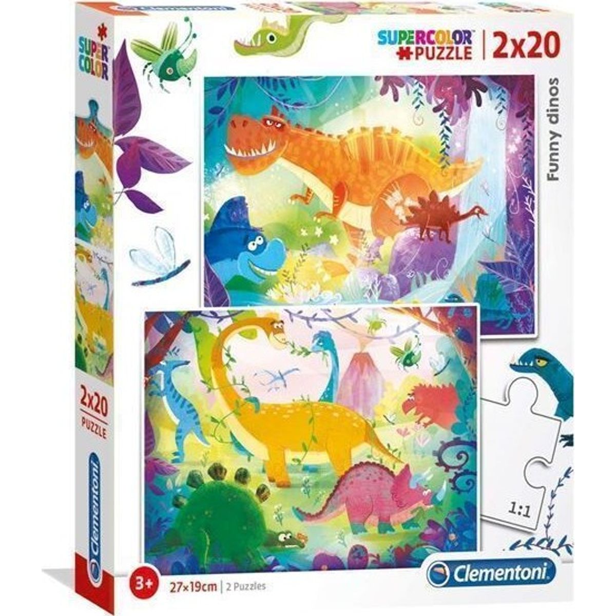 Dinosaur Puslespil - Funny Dinos - 2x20 Brikker - Clementoni