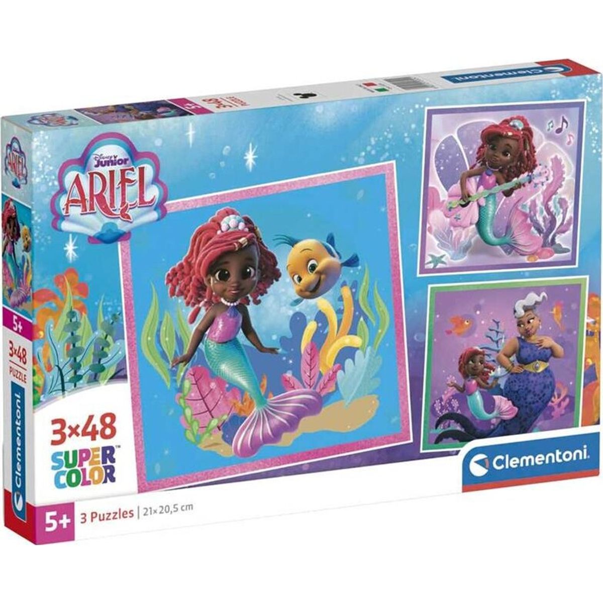 Clementoni Puslespil - Disney Ariel - Super Color - 3x48 Brikker