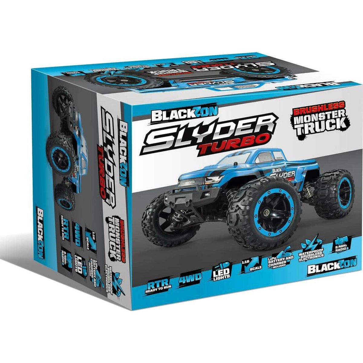 Blackzon - Slyder Turbo Monster Truck Brushless - Fjernstyret - 1:16 - Blå