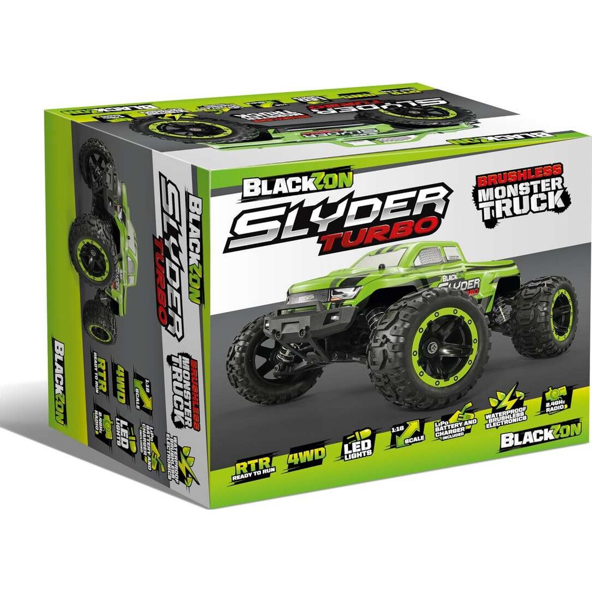 Blackzon - Slyder Turbo Monster Truck Brushless - Fjernstyret - 1:16 - Grøn