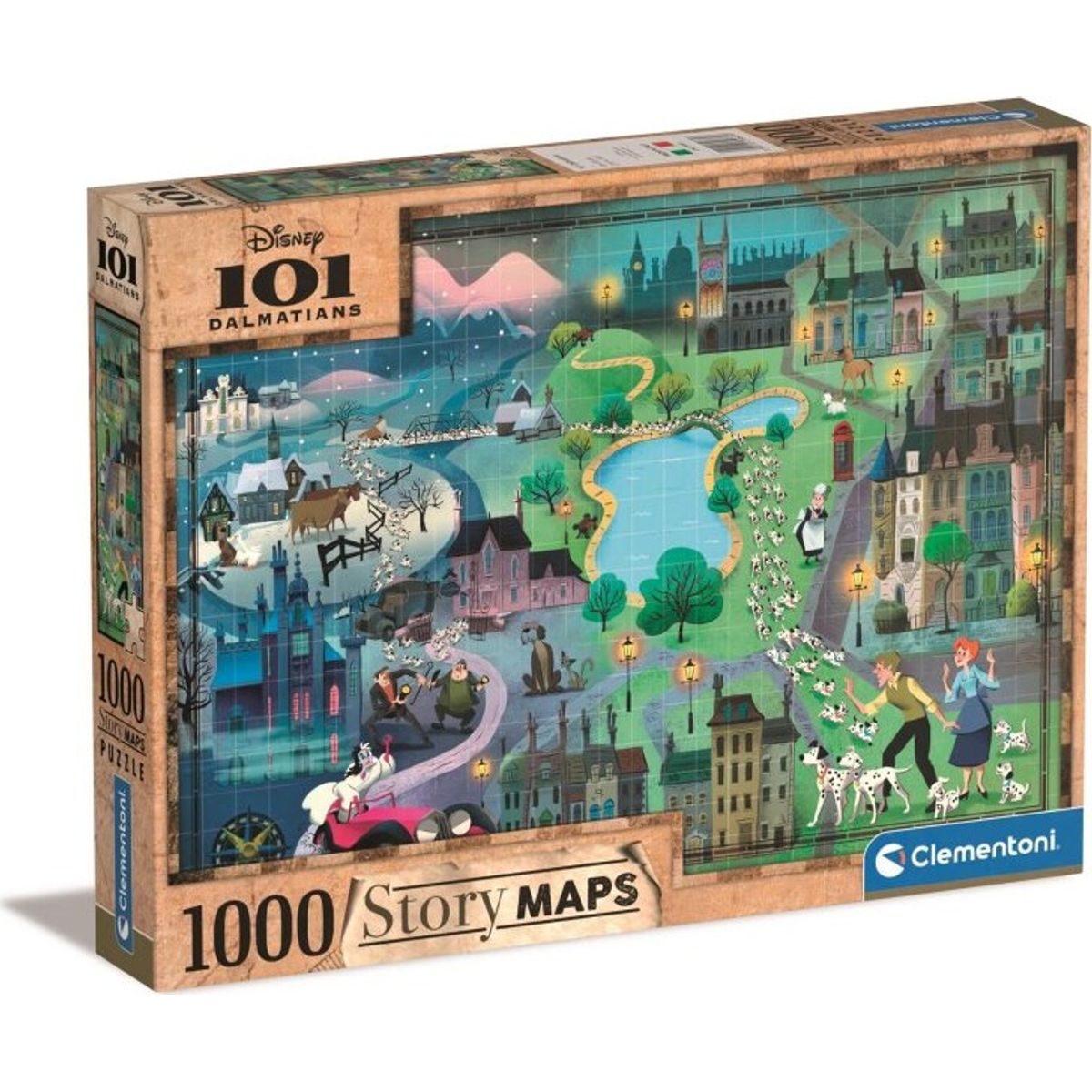 Clementoni Puslespil - Story Maps - 101 Dalmatinere - 1000 Brikker