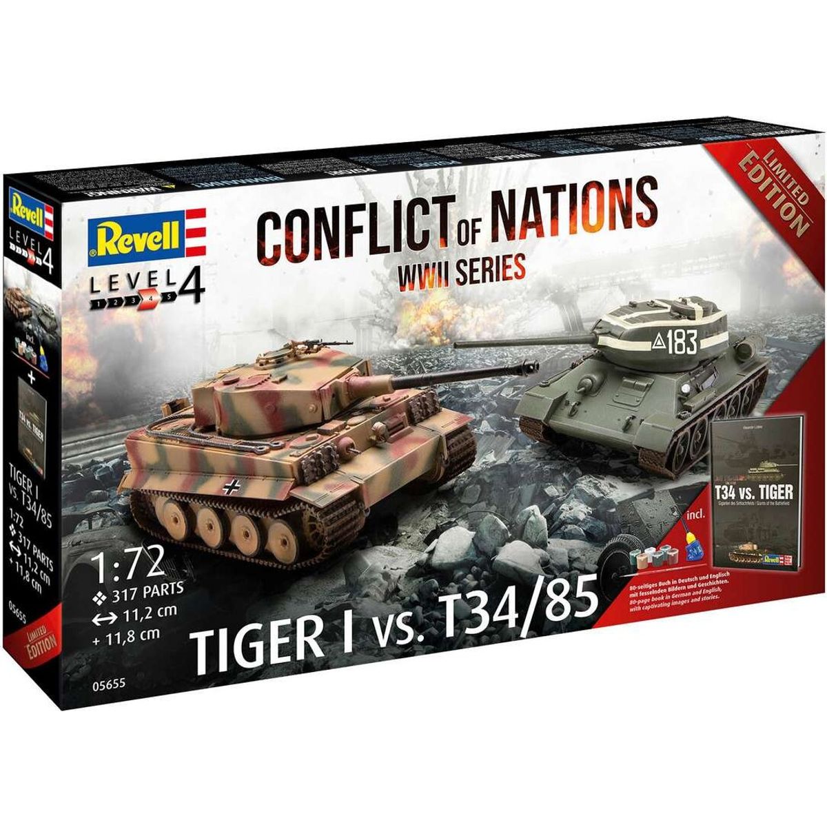 Revell - Conflict Wwii Tiger Vs T34/85 - 1:72 - Level 4 - 05655