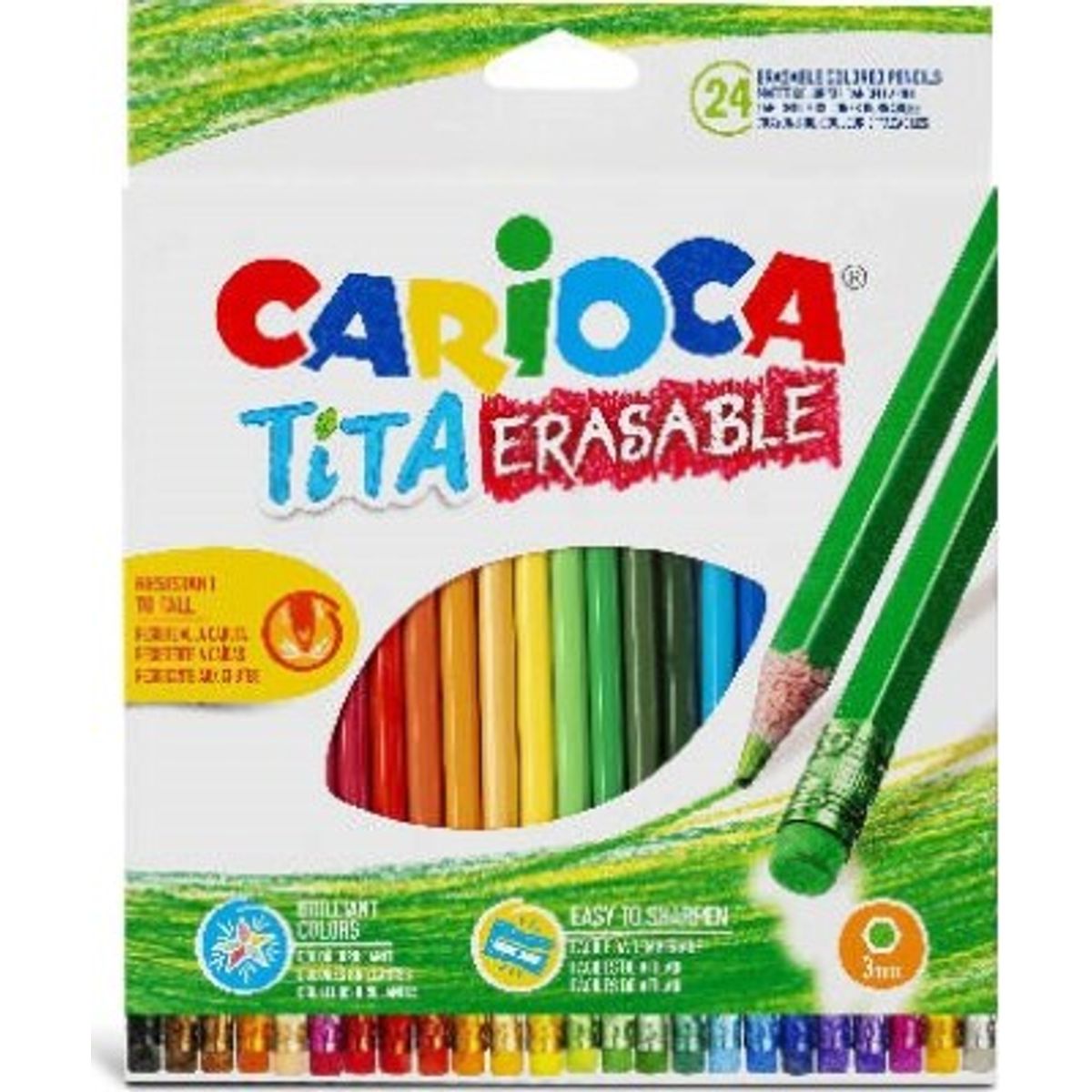 Carioca - Tita Erasable Farveblyanter Med Viskelæder - 24 Farver