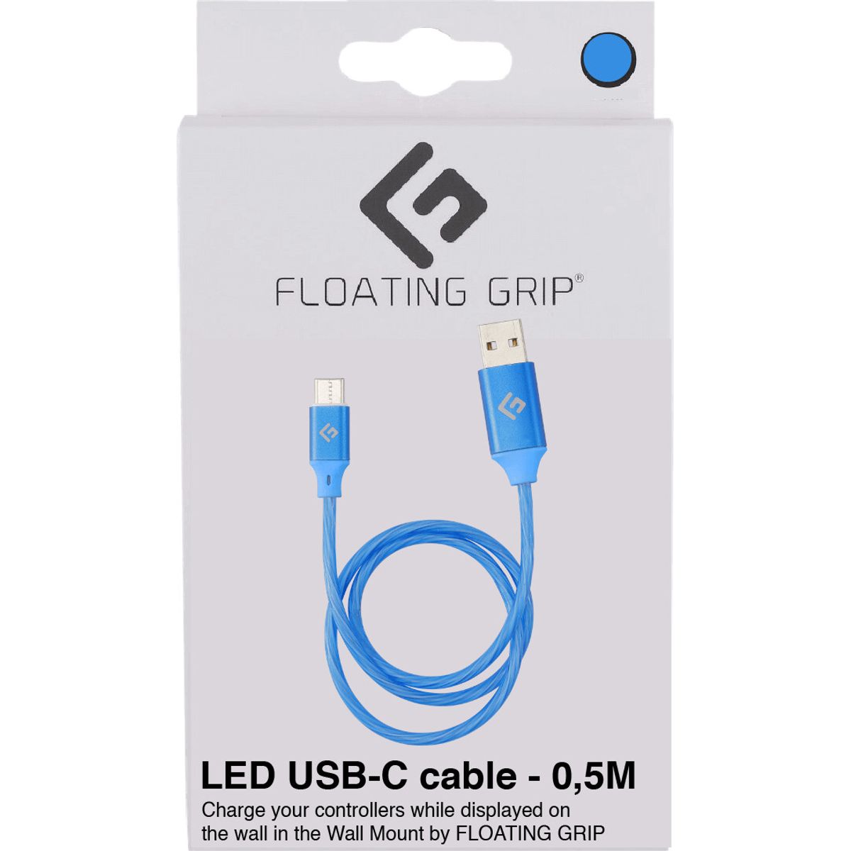 Floating Grip - Led Usb-c Kabel - 0,5 Meter - Blå