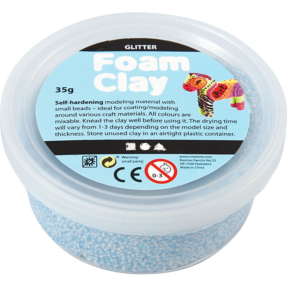 Glitter Foam Clay - Lyseblå - Modellervoks - 35 G